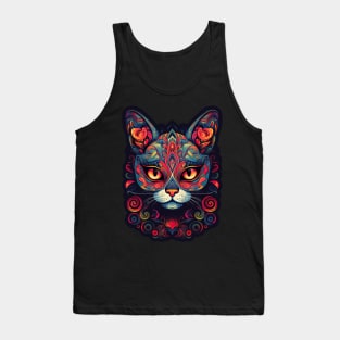 Fiesta Feline Sugar Skull - Sugar Skull Cat Design Tank Top